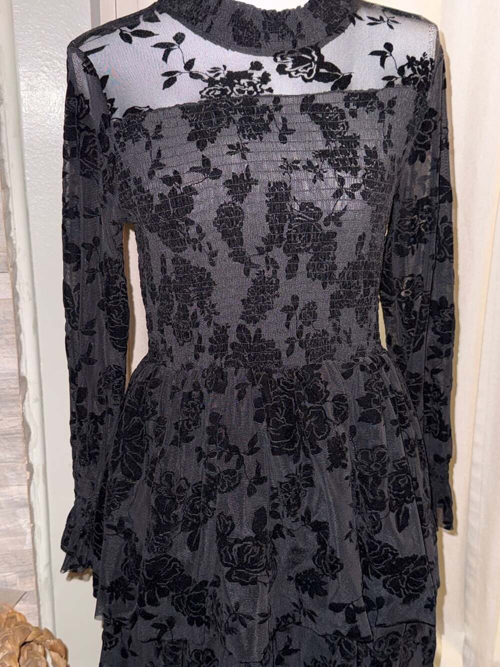 Chelsea & Violet Girls Floral Flocked Mesh Dress Size XL (16) Black